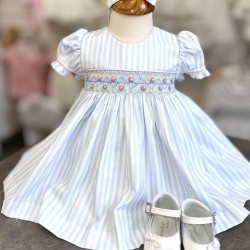 Pretty Originals SS26 Girls Pale Blue striped Dress With Pants and headband BD02372