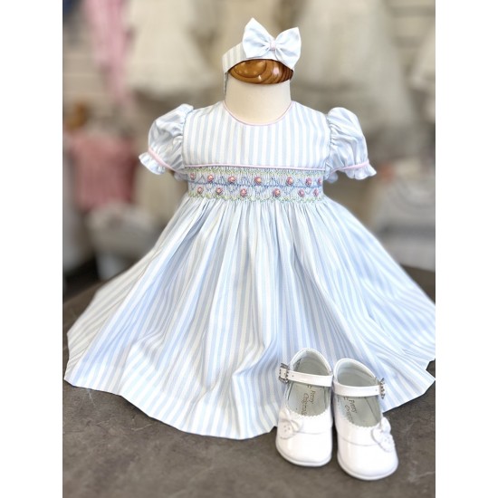 Pretty Originals SS26 Girls Pale Blue striped Dress With Pants and headband BD02372