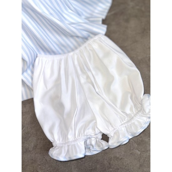 Pretty Originals SS26 Girls Pale Blue striped Dress With Pants and headband BD02372