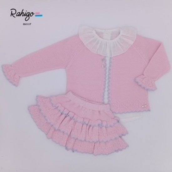 Rahigo SS26 Baby Pink 3 pc set Skirt, Blouse, Cardigan 261117