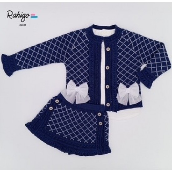 Rahigo SS26 Navy Girls 3 pc set Skirt, Blouse, Cardigan 26189