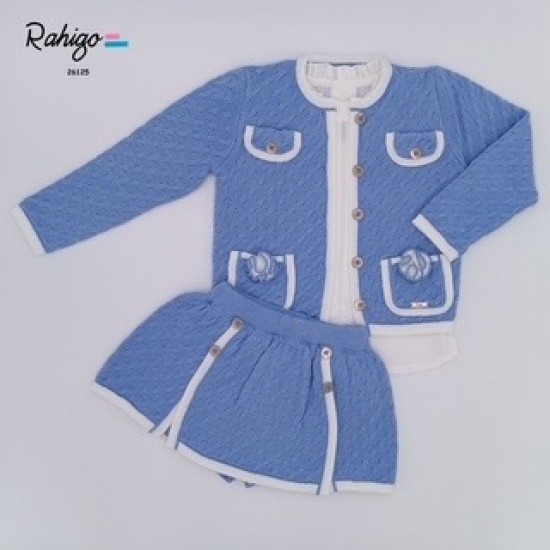 Rahigo SS26 Sky Blue Girls 3 pc set Skirt, Blouse, Cardigan 26125