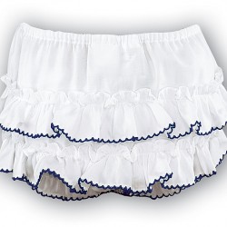 sarah louise white and navy frilled pants 003762
