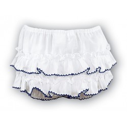 sarah louise white and navy frilled pants 003762