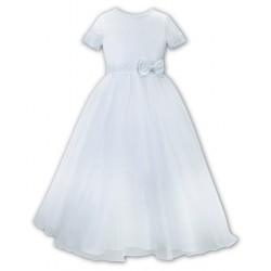 AW26 Sarah Louise 090087AA-2 Girls White Ankle Length Communion Dress With Bow 