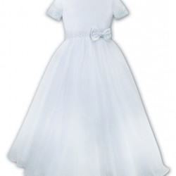 Sarah Louise SS26 090087AA-2 Girls White Ankle Length Communion Dress With Bow 