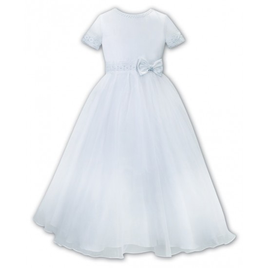 Sarah Louise SS26 090087AA-2 Girls White Ankle Length Communion Dress With Bow 