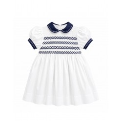 AW26 Sarah Louise white and navy smock dress