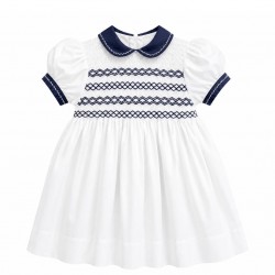 sarah louise white and navy smock dress