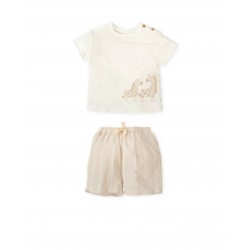 Tutto Piccolo SS26 Boys Sand/White T-shirt and Shorts set 1705S26