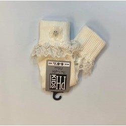Cream Diamante Flower and Lace Harvey Ankle Socks