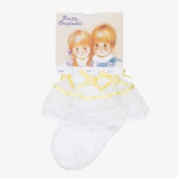 Pretty Originals Girls White and Yellow Rose and Tulle Ankle Sock 913