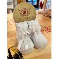 Caramelo Kids White Tulle Ribbon Socks 124301