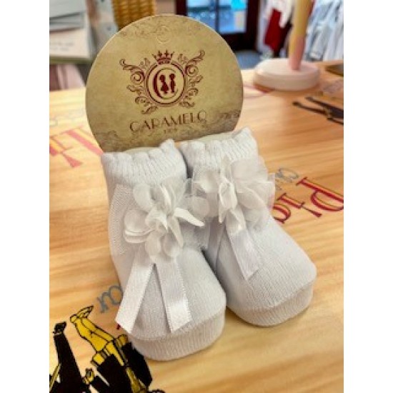 Caramelo Kids White Tulle Ribbon Socks 124301