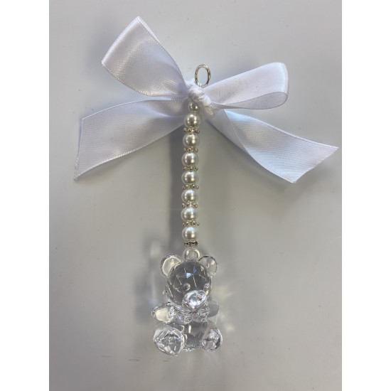 White Bear Ribbon and Pearl Pram Charm
