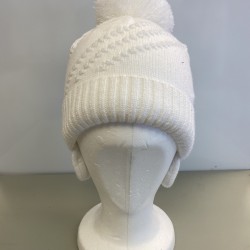 Barbaras Cream Pom Zig Zag Knit Hat 