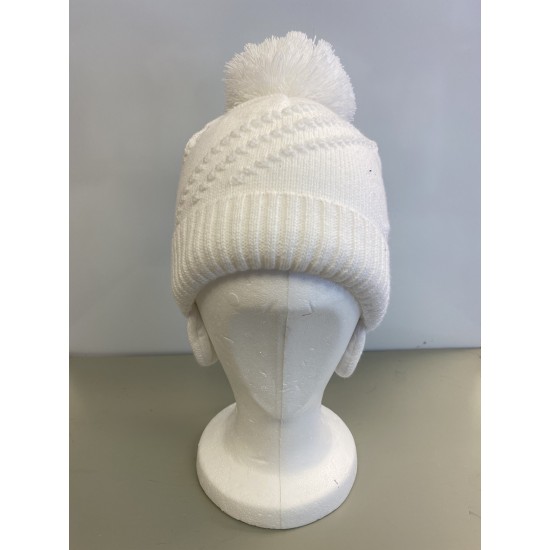 Barbaras Cream Pom Zig Zag Knit Hat 