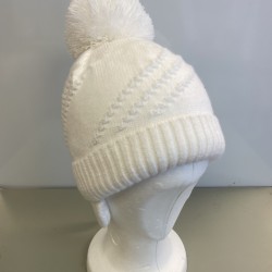 Barbaras Cream Pom Zig Zag Knit Hat 