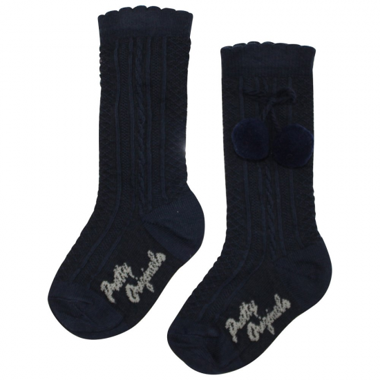 Pretty Originals Navy Pom Pom  Knee High Socks