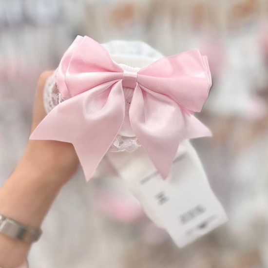 10. White/ Pink BACK Bow and Lace Harvey Ankle Socks 10. White/ Pink BACK Bow and Lace Harvey Ankle Socks